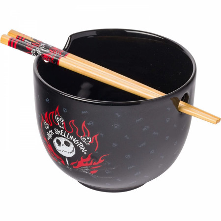 Jack Skellington Flames Ceramic Ramen Bowl with Chopsticks